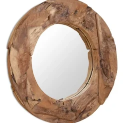 Clearance Koristeellinen peili pyöreä 80 cm tiikki Peilit