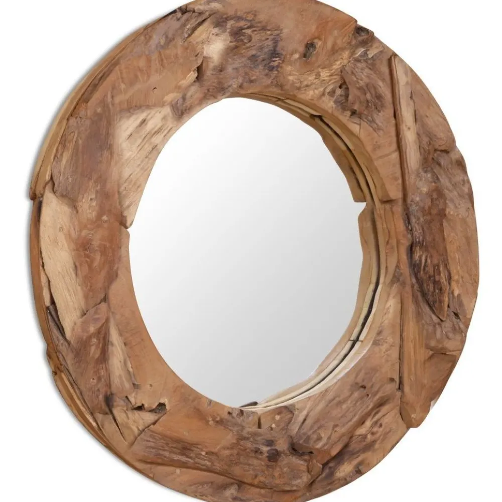 Clearance Koristeellinen peili pyöreä 80 cm tiikki Peilit