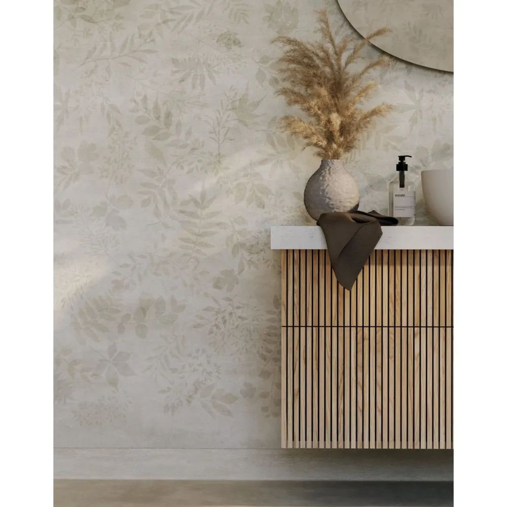 Clearance Kostean tilan tapetti Aquarelle Botanic Grey Märkätilan Muovimatot|Märkätilan Tapetit
