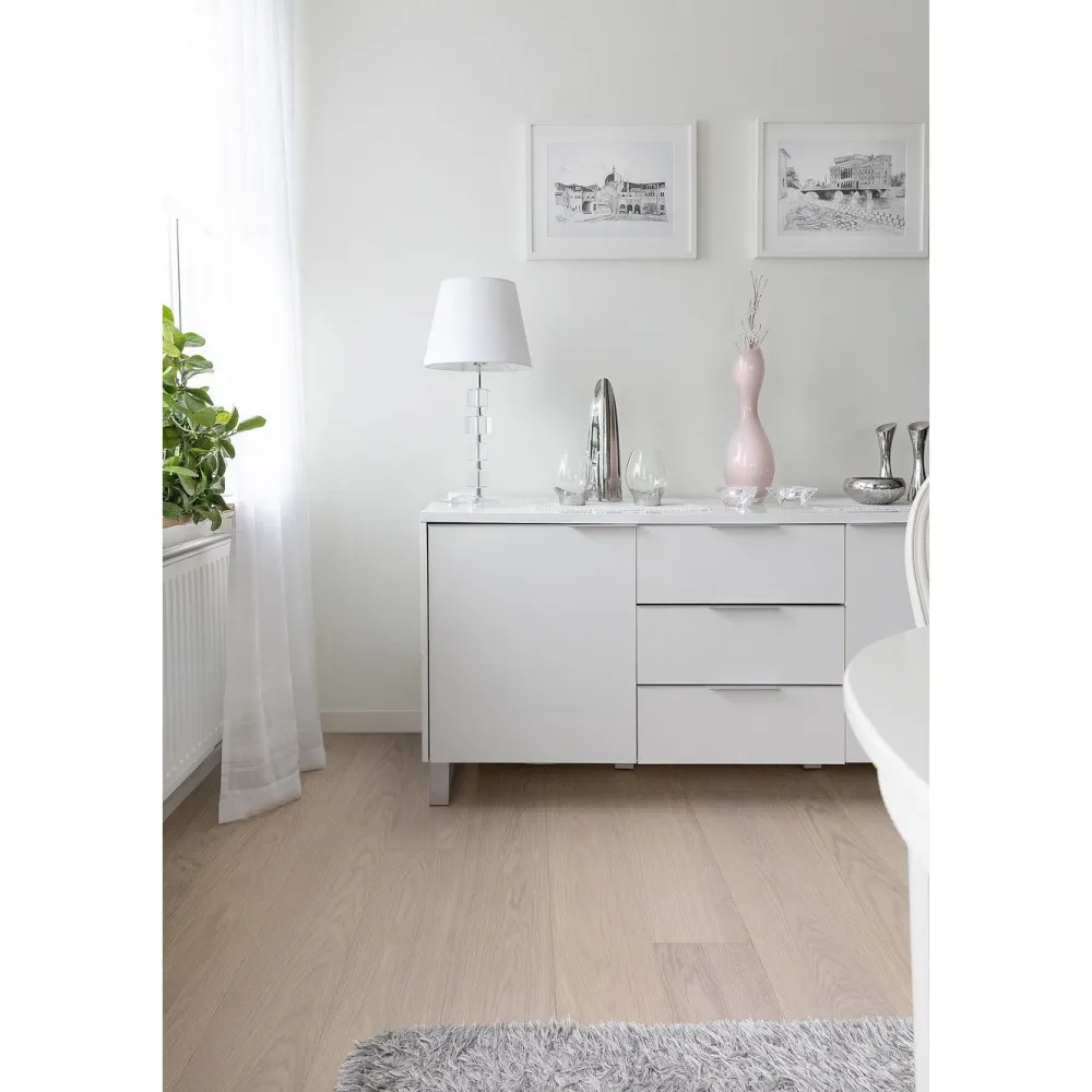 Kovetettu puulattia Tammi Vistorp 3.0 Powder White, mattalakattu, eri kokoja*Bjelin Sale