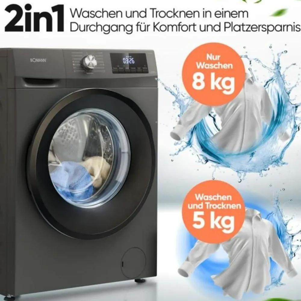 Kuivaava pyykinpesukone WAT7186T, 60cm, musta*Bomann Clearance