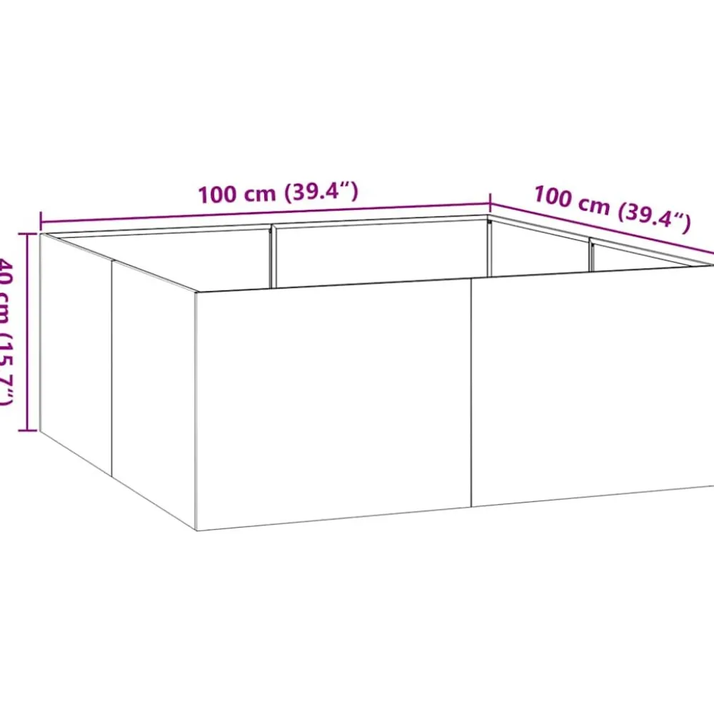 Kukkalaatikko antrasiitti 100x100x40 cm teräs (60817)*FinePRICE Discount