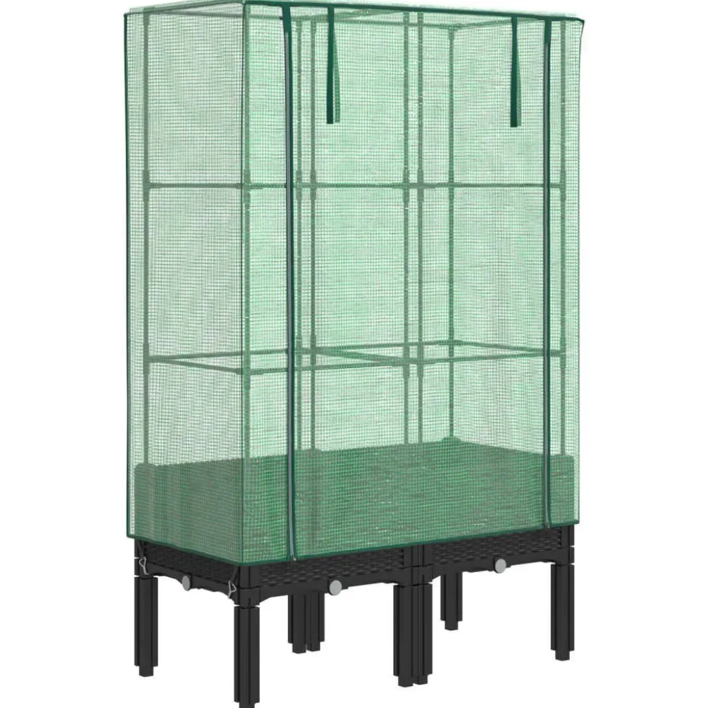 Clearance Kukkalaatikko kasvihuonepeitteellä rottinkityyli 80x40x140 cm (15819) Istutuslaatikot