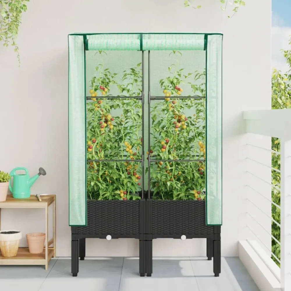 Clearance Kukkalaatikko kasvihuonepeitteellä rottinkityyli 80x40x140 cm (15819) Istutuslaatikot