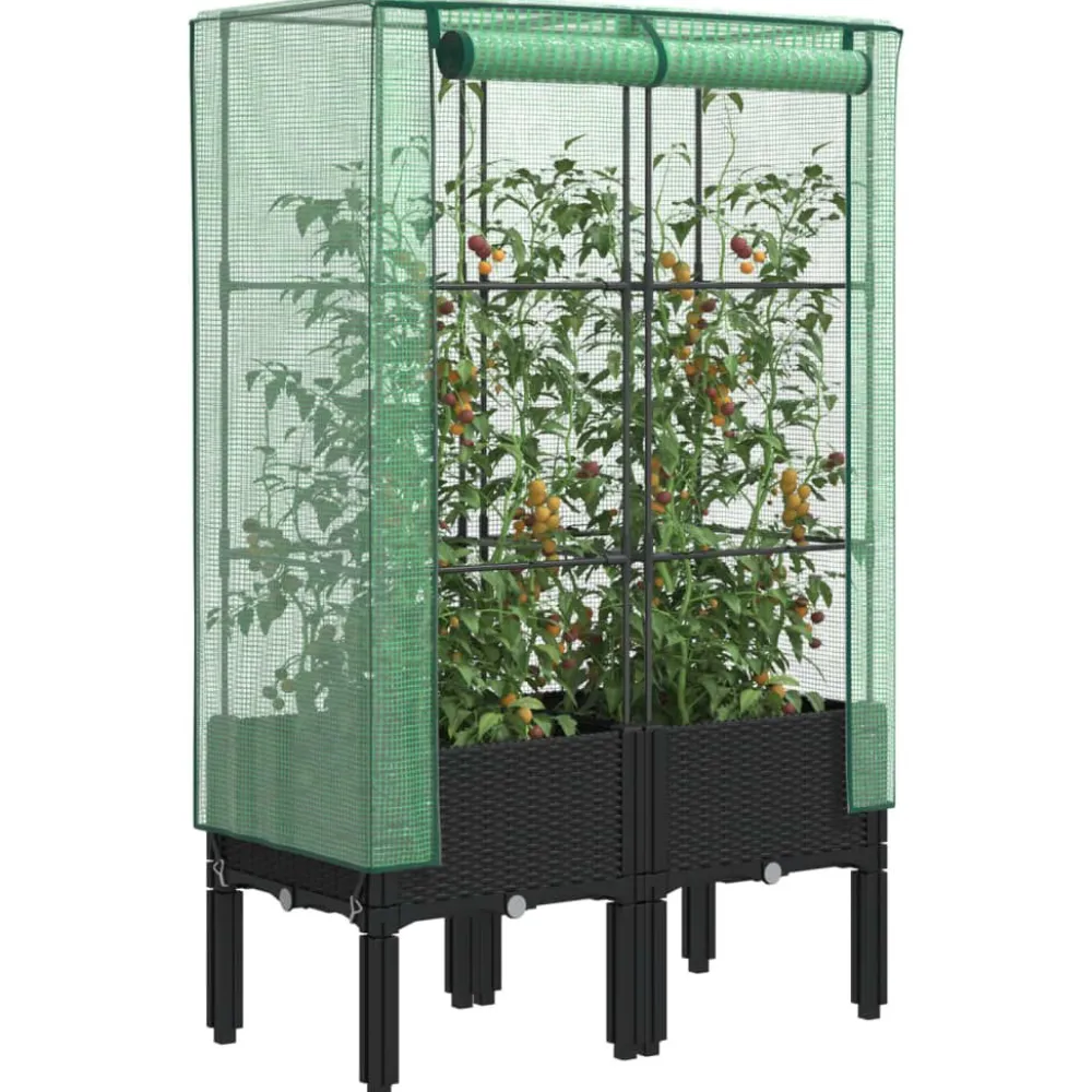 Clearance Kukkalaatikko kasvihuonepeitteellä rottinkityyli 80x40x140 cm (15819) Istutuslaatikot