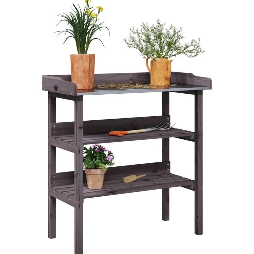 Best Kukkapöytä hyllyillä harmaa 78x38x82,5 cm, kuusi Terassin Sisustus|Terassin Sisustus
