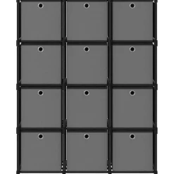 Online 12 kuution esittelyhylly + laatikot musta 103x30x141 cm Kirjahyllyt