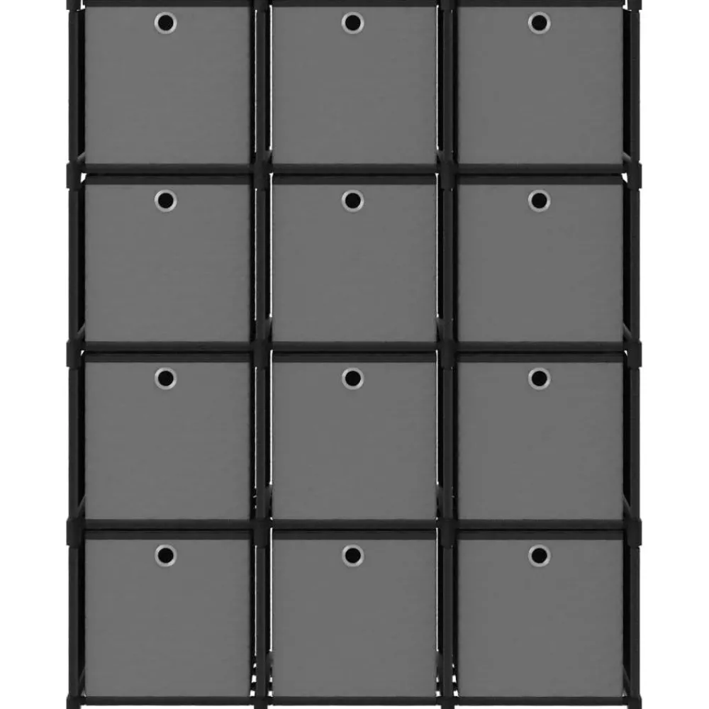 Online 12 kuution esittelyhylly + laatikot musta 103x30x141 cm Kirjahyllyt