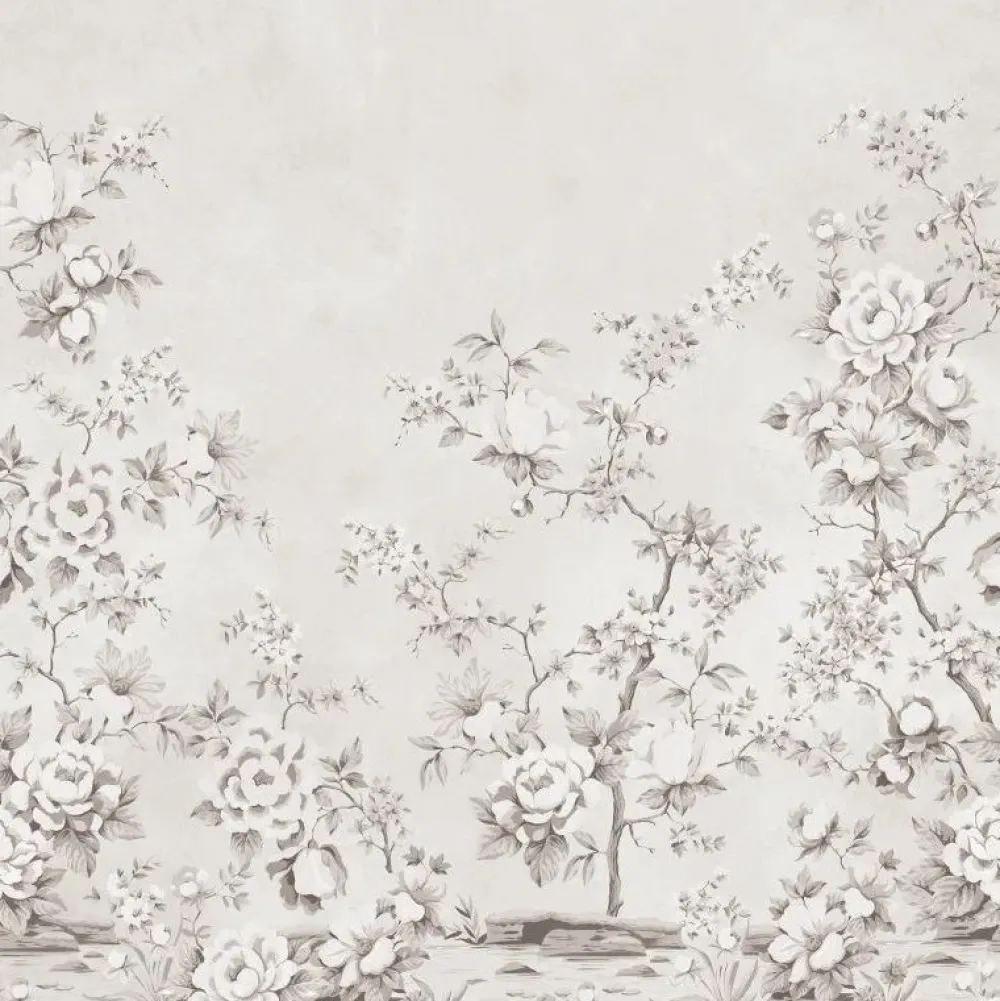 Clearance Kuvatapetti Floral Chinoiserie harmaa, mittatilaus, non-woven Mittatilaustapetit|Valokuvatapetit
