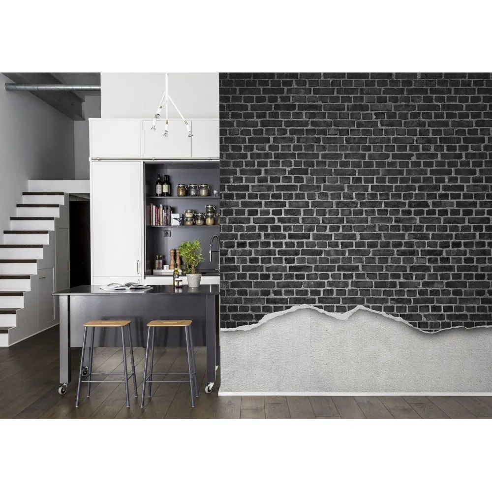 Best Kuvatapetti Well-Worn Brick Wall Black, tiiliseinä, non-woven, mittatilaus Mittatilaustapetit