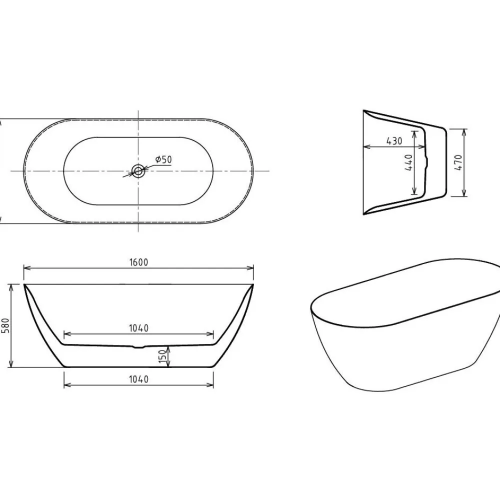 Kylpyamme Stillsam, 1600 mm, musta*Bathlife Discount