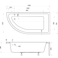 Discount Kylpyamme Ida 140 R 132l 1400 x 700 mm oikea Kylpyammeet