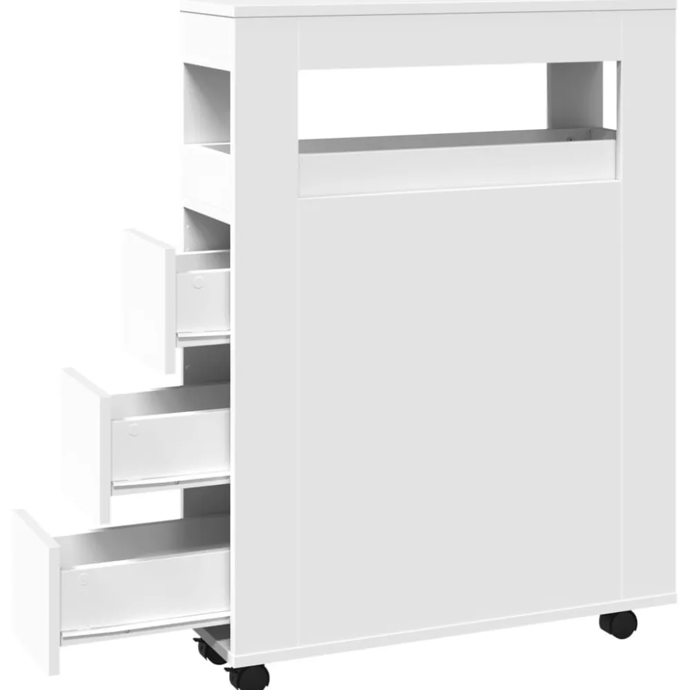 Clearance Kylpyhuoneen kaappi kapea pyörillä valkoinen tekninen puu (55268) Kylpyhuoneen Kaapit