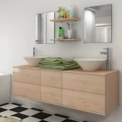 Kylpyhuoneen kaluste- ja allassarja 7 osaa beige*FinePRICE Sale