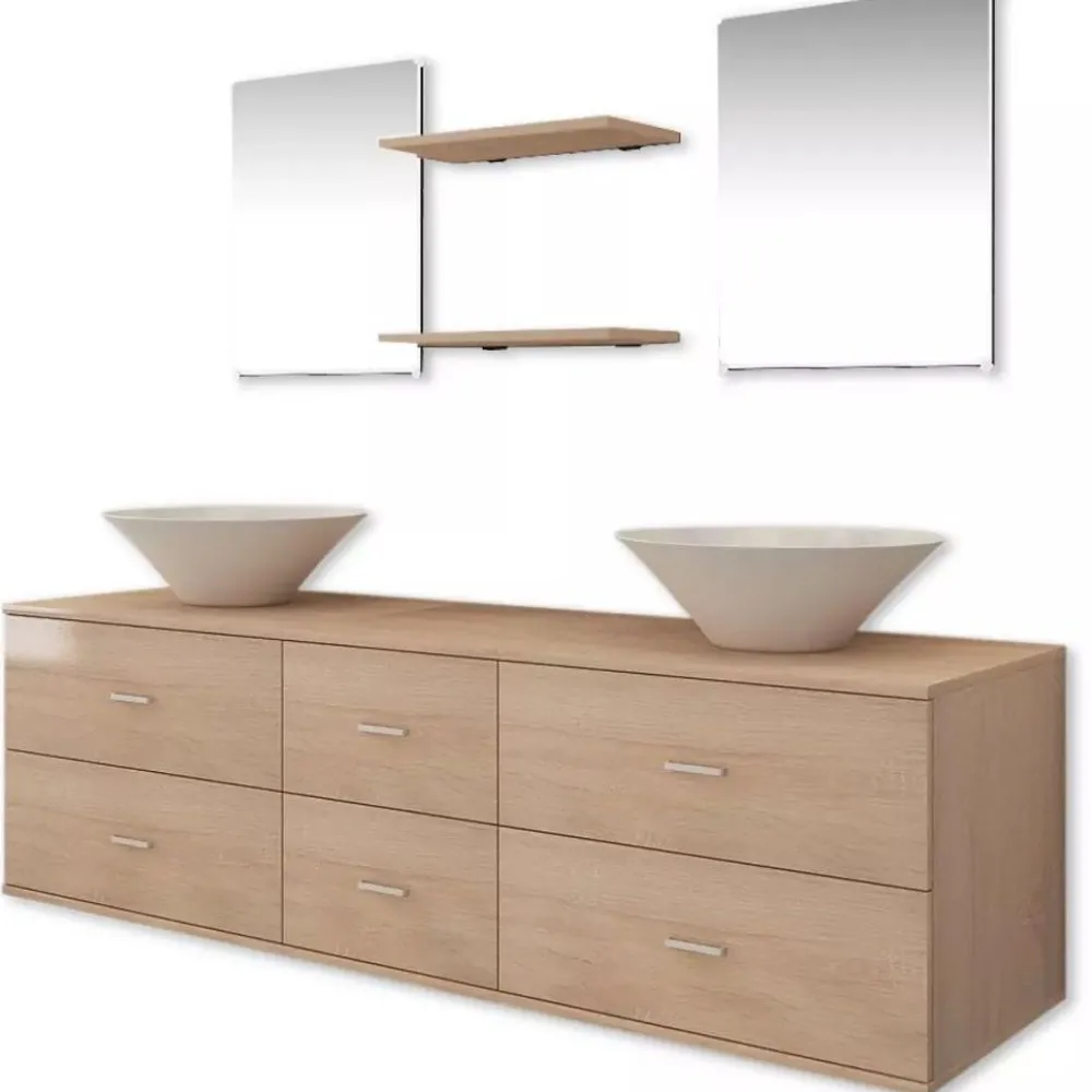 Kylpyhuoneen kaluste- ja allassarja 7 osaa beige*FinePRICE Sale
