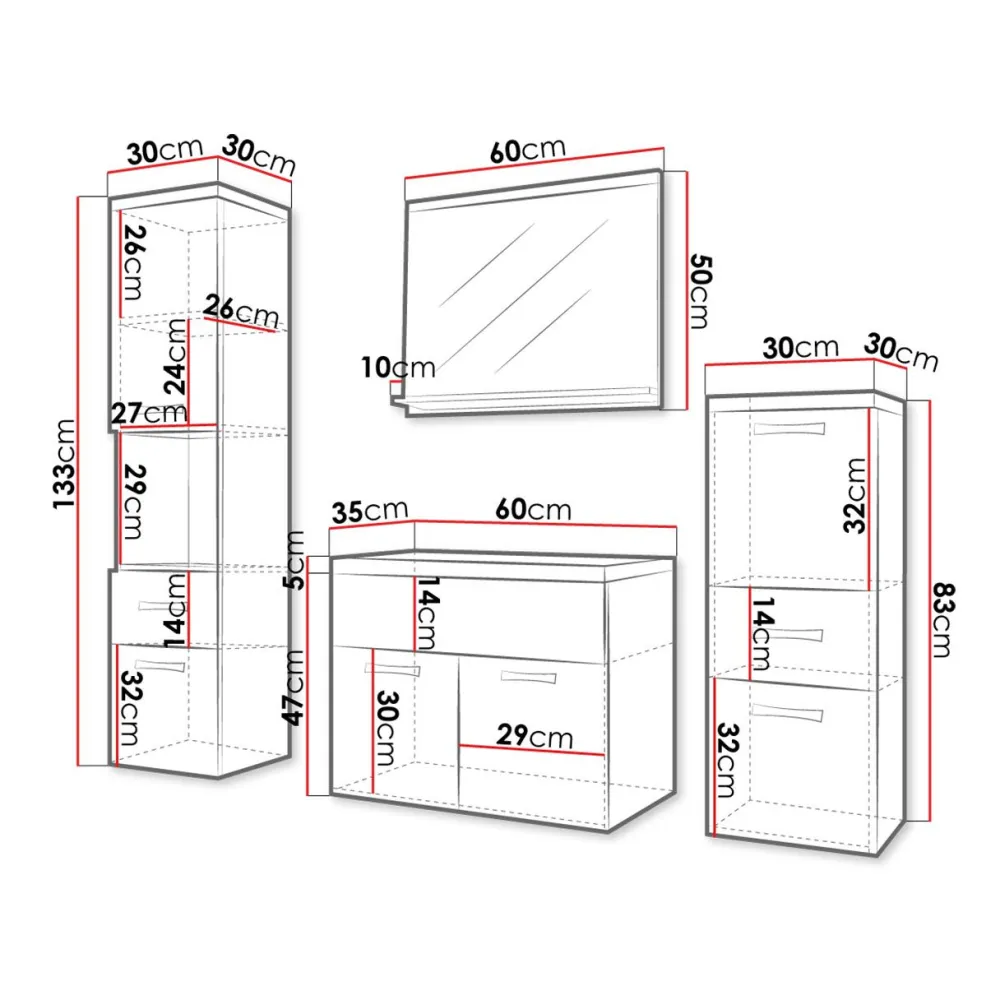 Kylpyhuoneen kalusteryhmä pesualtaalla ALBA MDF, beige/valkoinen (6241)*Nomla Discount