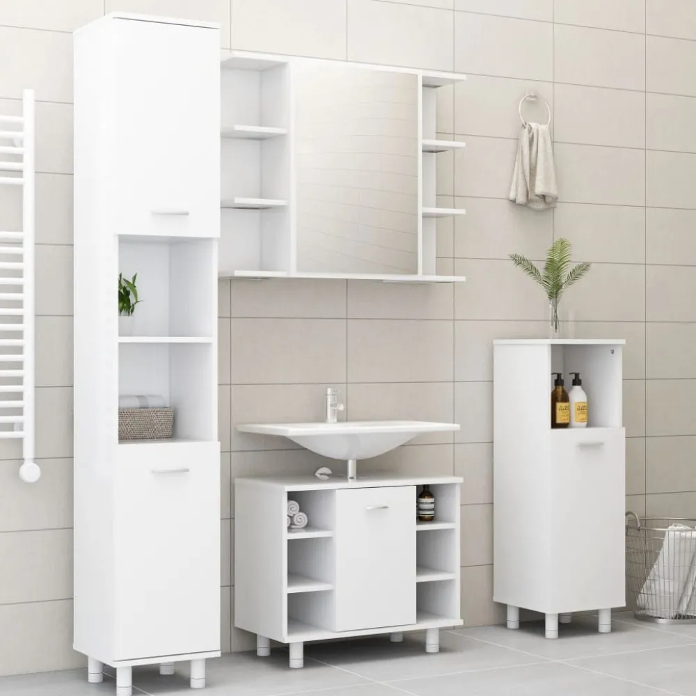 Kylpyhuoneen kalustesarja 3-osainen, lastulevy, korkea, eri värejä*FinePRICE Outlet
