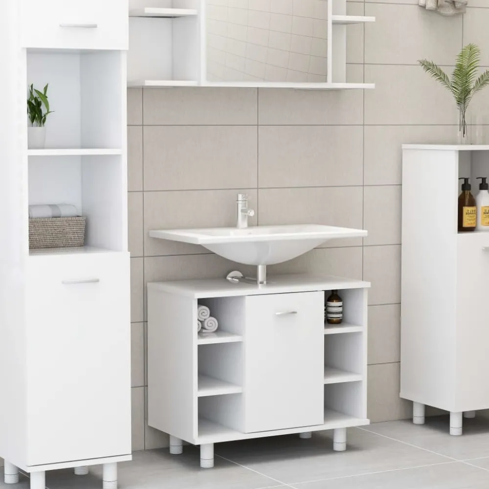 Kylpyhuoneen kalustesarja 3-osainen, lastulevy, korkea, eri värejä*FinePRICE Outlet