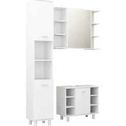 Kylpyhuoneen kalustesarja 3-osainen, lastulevy, korkea, eri värejä*FinePRICE Outlet