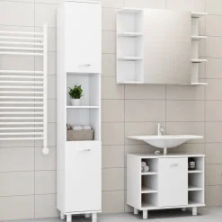 Kylpyhuoneen kalustesarja 3-osainen, lastulevy, korkea, eri värejä*FinePRICE Outlet