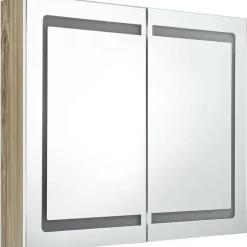 Kylpyhuoneen LED-peilikaappi, valkoinen ja tammi, 80x12x68cm*FinePRICE Online