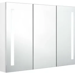 Kylpyhuoneen LED-peilikaappi, 89x14x62cm, kiiltävä valkoinen Peilikaapit