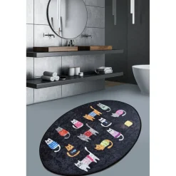 Kylpyhuoneen matto Black Cats Oval 60x90cm musta/monivärinen*Linento Online