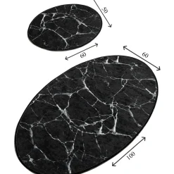 Kylpyhuonemattosetti Marble Oval, 2kpl, musta*Linento Best