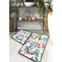 Kylpyhuonemattosetti Green In Flower, 2kpl, valkoinen*Linento Online