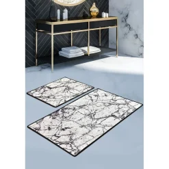 New Kylpyhuonemattosetti Marble, 2kpl, valkoinen Kylpyhuonetekstiilit