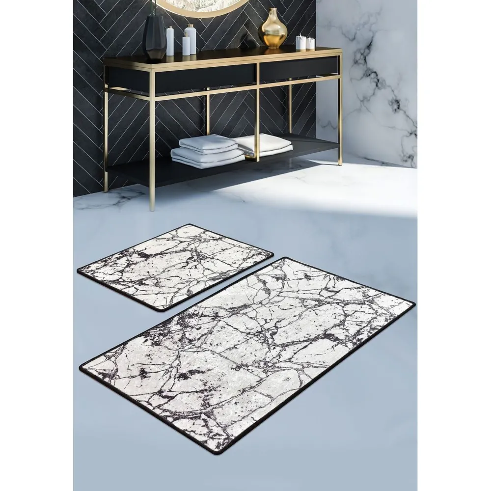 New Kylpyhuonemattosetti Marble, 2kpl, valkoinen Kylpyhuonetekstiilit