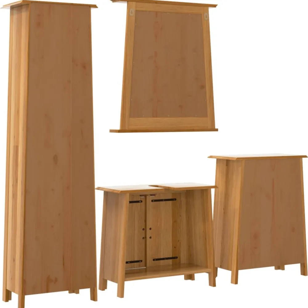 New Kylpyhuoneryhmä 4-osainen, sis. allaskaappi + peili, täysi mänty (23464) Kylpyhuoneryhmät