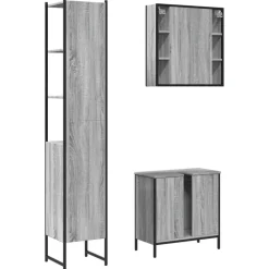 Kylpyhuoneryhmä 3-osainen, sis. allaskaappi + peilikaappi, harmaa Sonoma tekninen puu (14743)*FinePRICE Outlet