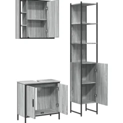 Kylpyhuoneryhmä 3-osainen, sis. allaskaappi + peilikaappi, harmaa Sonoma tekninen puu (14743)*FinePRICE Outlet