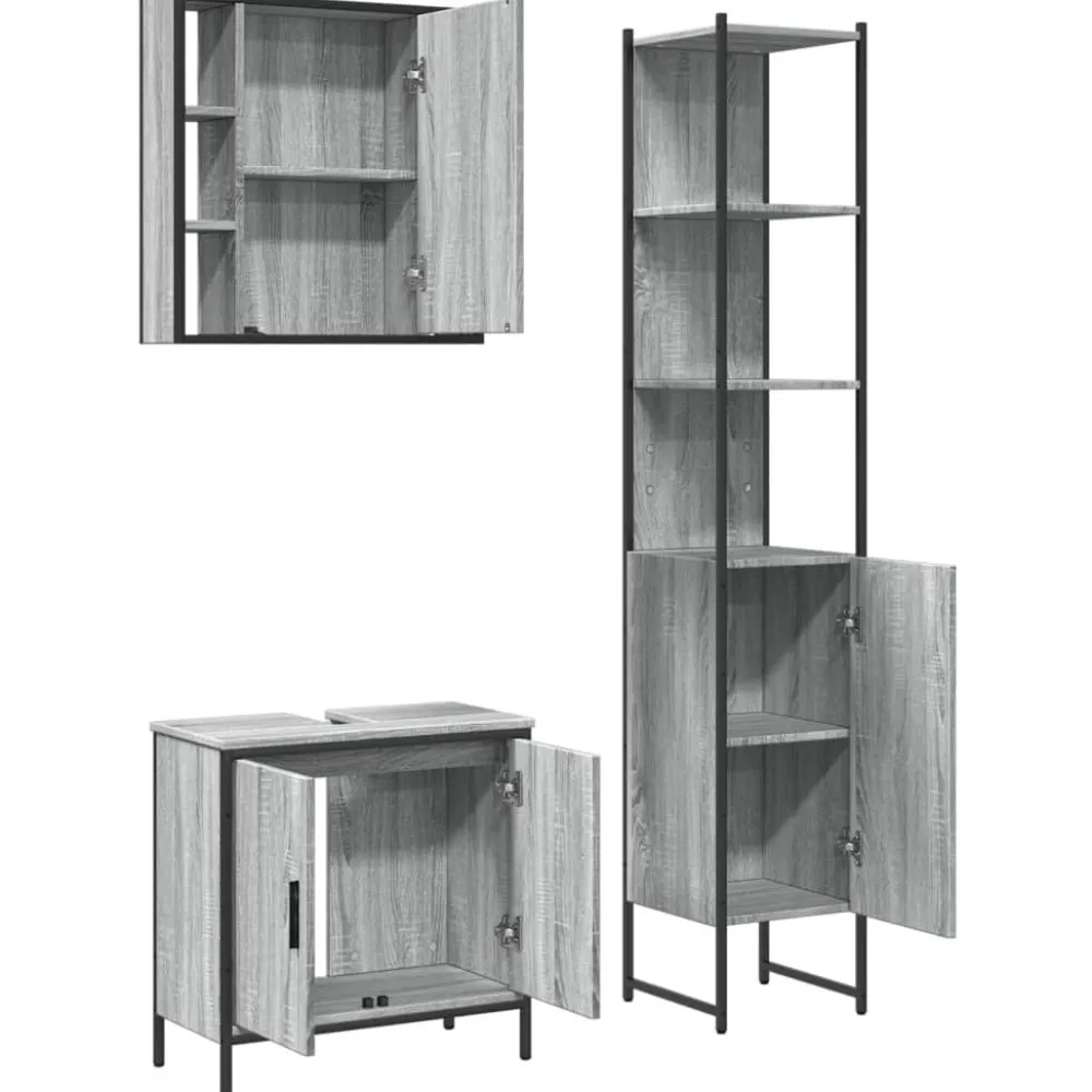Kylpyhuoneryhmä 3-osainen, sis. allaskaappi + peilikaappi, harmaa Sonoma tekninen puu (14743)*FinePRICE Outlet