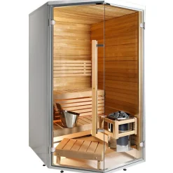 Kylpyhuonesauna Sirius Formula 1440x1240mm eri materiaaleja kulmamalli*Harvia Sale