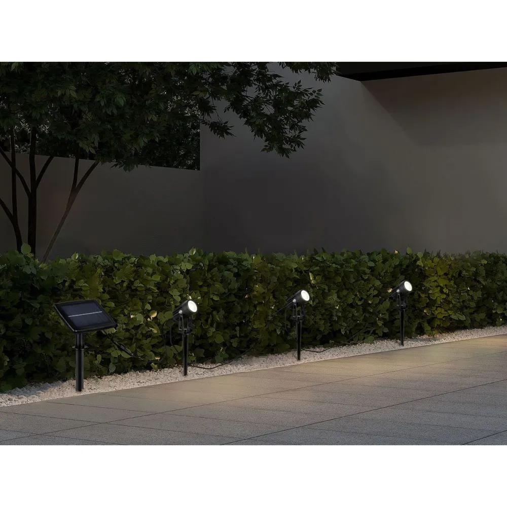 Ladattava aurinkokennovalaisin Obidos Hybrid LED 3-osainen maapiikki hämärätunnistin 4000K mattamusta*Trio Discount