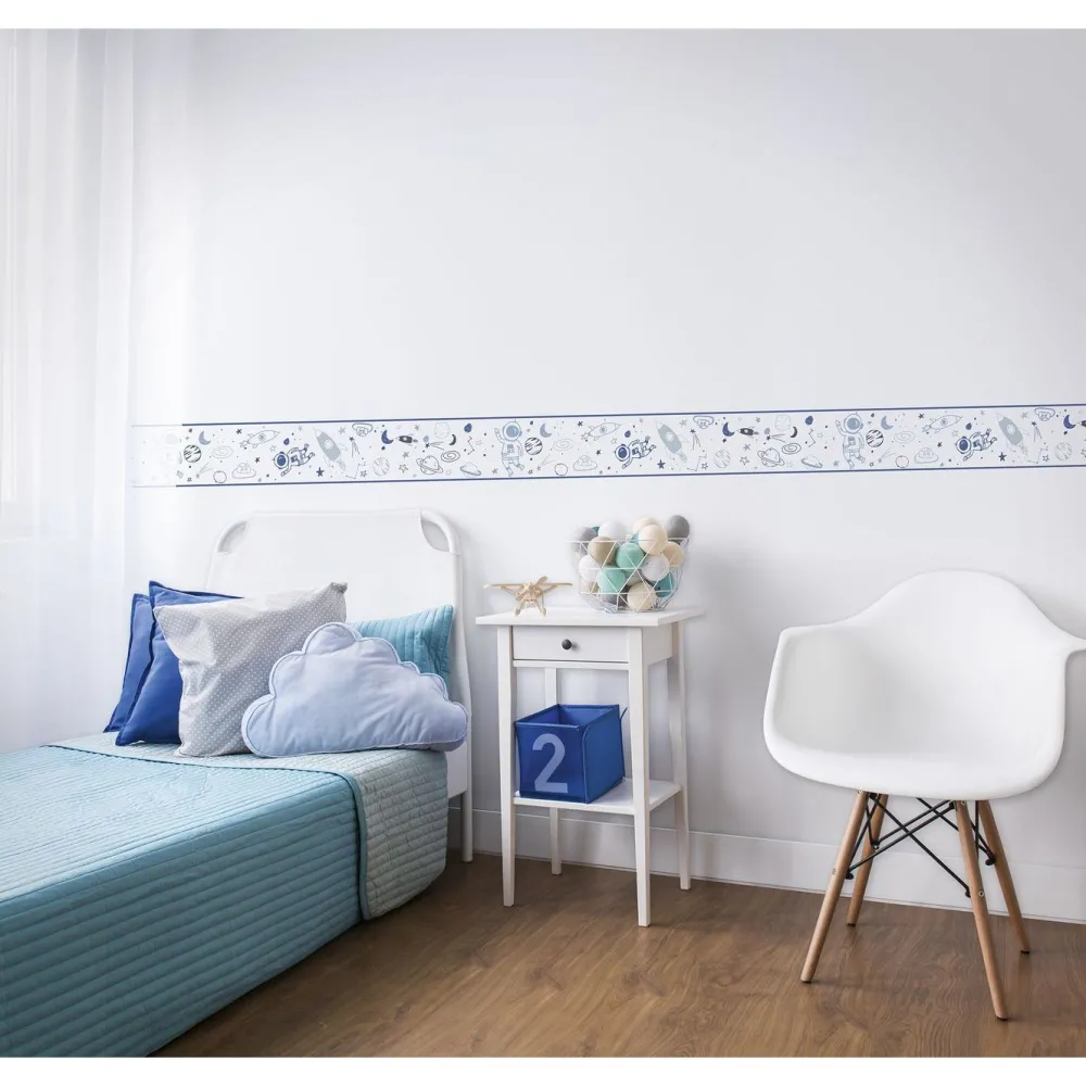 Hot Lastenhuoneen boordi Kids Walls 45849, vinyylipinta, 0.18x5m, avaruus, sininen Tapettiboordit