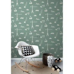 Lastenhuoneen tapetti Forest Friends 139264, graafinen/geometrinen, harmaanvihreä*Esta Discount