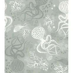 Clearance Lastenhuoneen tapetti Aquatic, non-woven, eläin, vaaleanturkoosi Lastenhuoneen Tapetit