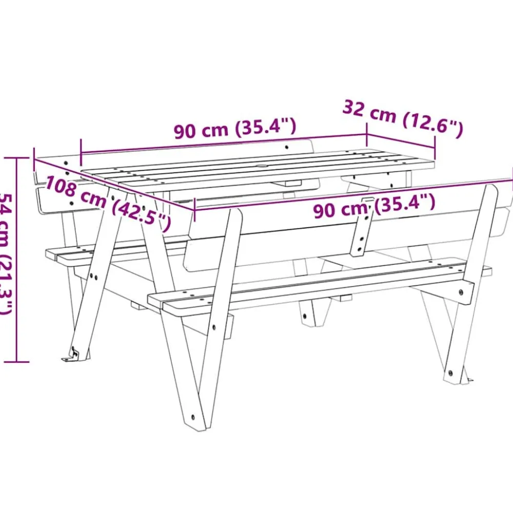 Lasten piknikpöytä, 4 lapselle, aurinkovarjoreikä, täysi kuusi, eri värejä (38276)*FinePRICE Online