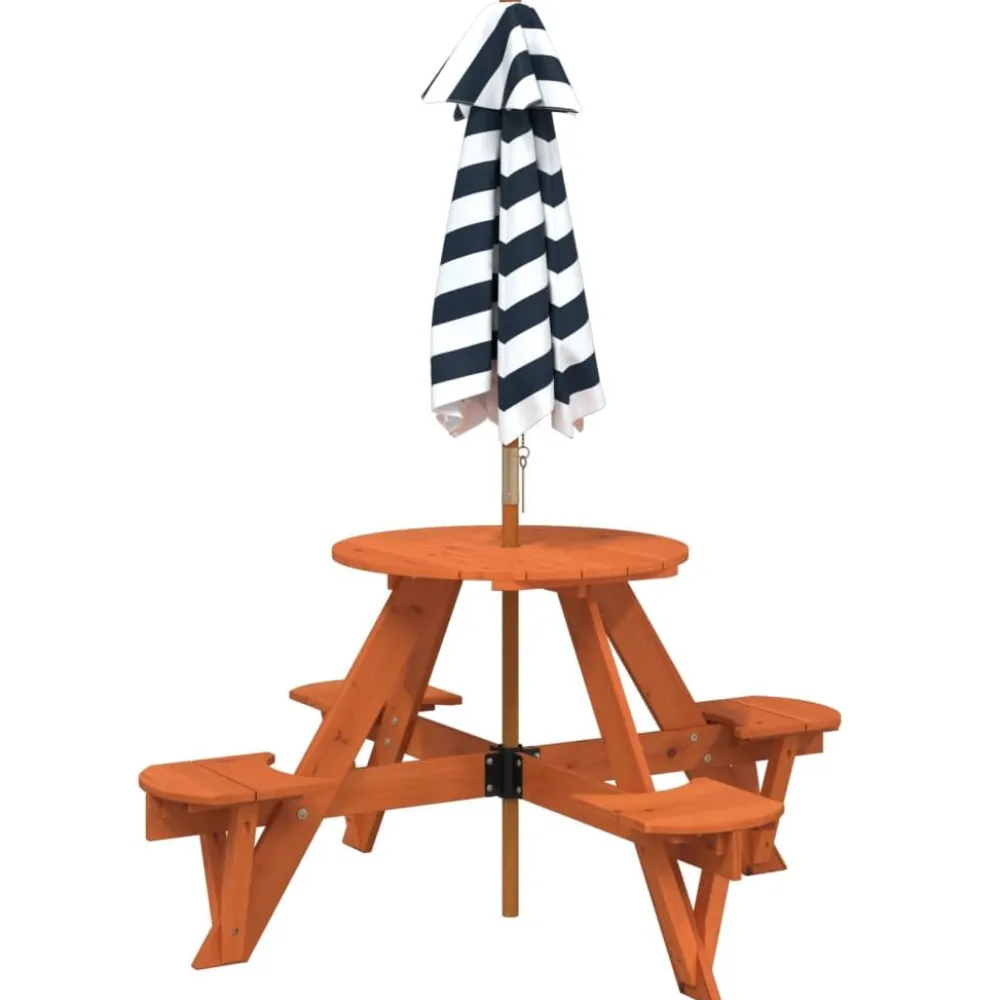 Lasten piknikpöytä 4 lapselle aurinkovarjo pyöreä täysi kuusi (81624)*FinePRICE