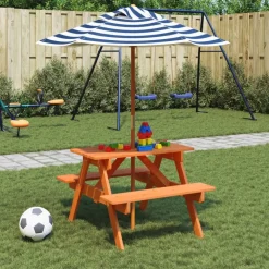 Lasten piknikpöytä 4 lapselle aurinkovarjolla täysi kuusi (81616)*FinePRICE Clearance