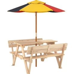 Lasten piknikpöytä 4 lapselle aurinkovarjolla täysi kuusi (81617)*FinePRICE Sale