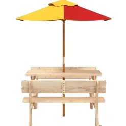 Lasten piknikpöytä 4 lapselle aurinkovarjolla täysi kuusi (81617)*FinePRICE Sale