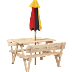 Lasten piknikpöytä 4 lapselle aurinkovarjolla täysi kuusi (81617)*FinePRICE Sale