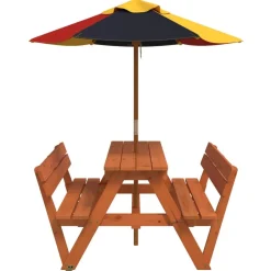 Lasten piknikpöytä 4 lapselle aurinkovarjolla täysi kuusi (81619)*FinePRICE New
