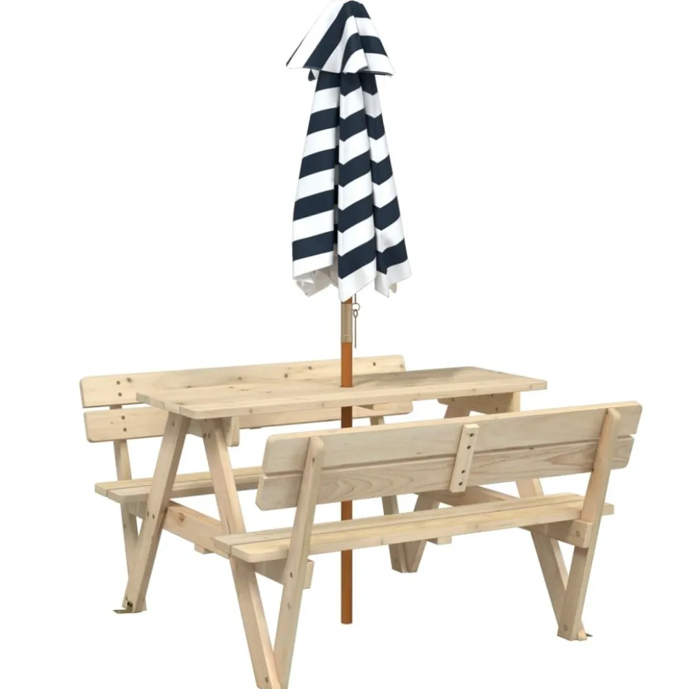 Lasten piknikpöytä 4 lapselle aurinkovarjolla täysi kuusi (81618)*FinePRICE Online