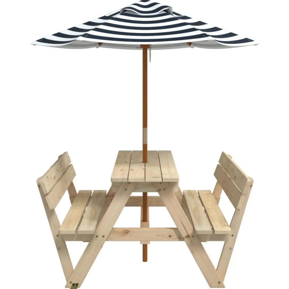 Lasten piknikpöytä 4 lapselle aurinkovarjolla täysi kuusi (81618)*FinePRICE Online