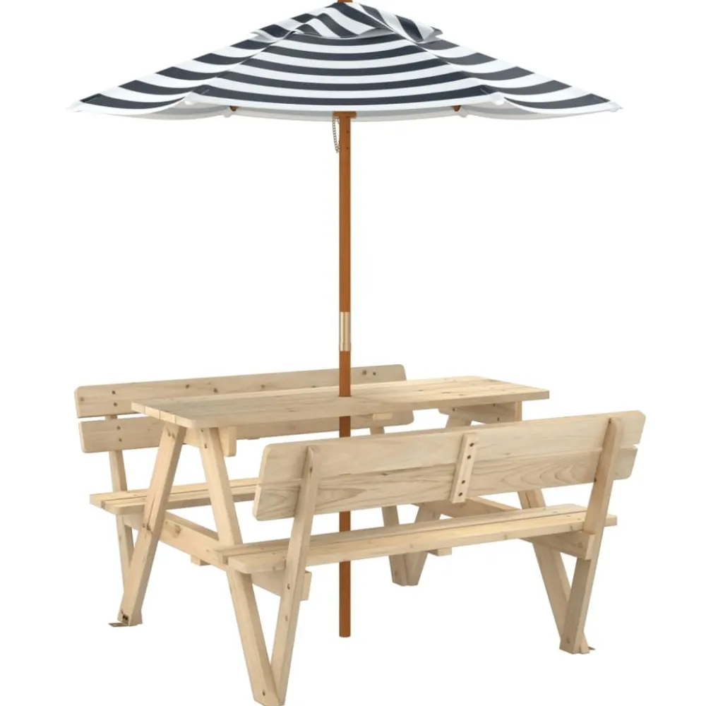 Lasten piknikpöytä 4 lapselle aurinkovarjolla täysi kuusi (81618)*FinePRICE Online